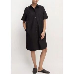 The Oxford Short-Sleeve Shirt Dress New $118 Black Pockets
